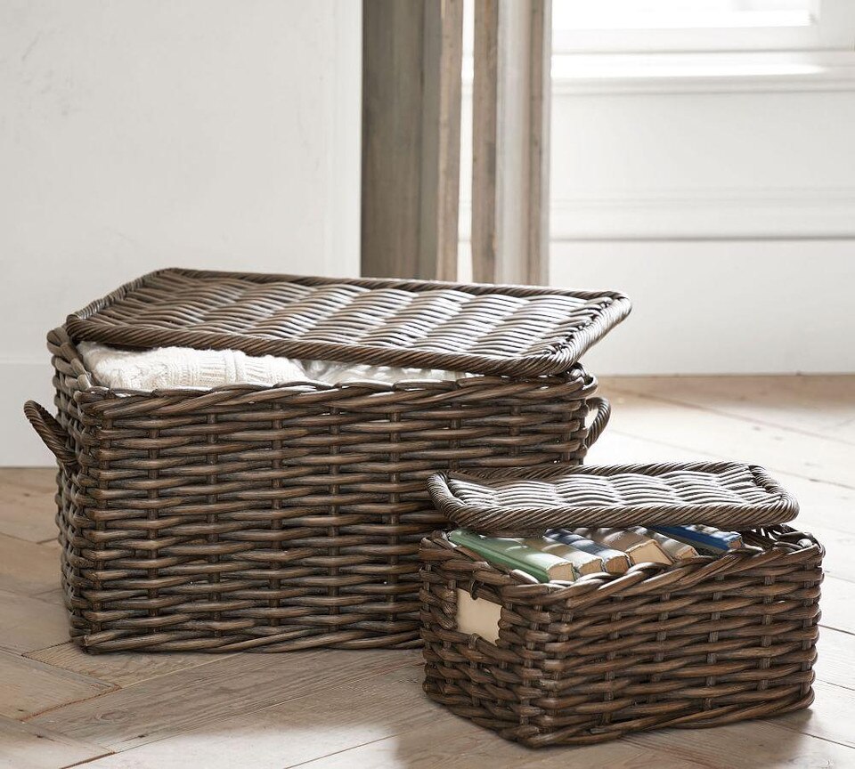 Aubrey Woven Lidded Baskets Charcoal Pottery Barn Australia